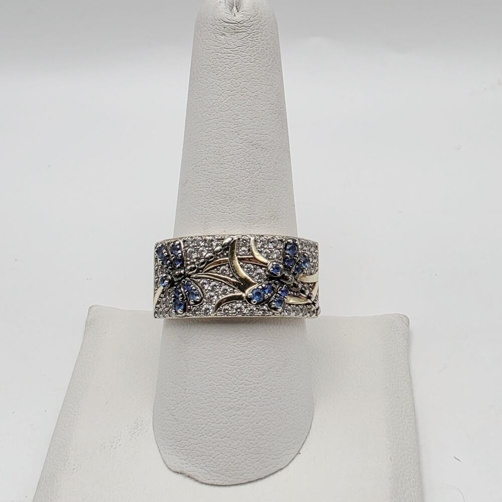 Vermeil Sterling Silver 925 Blue Clear CZ Dragonfly Ring Size 9.75